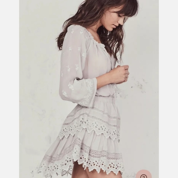 LoveShackFancy Popover Silk Mini Dress in Sage - Picture 6 of 8